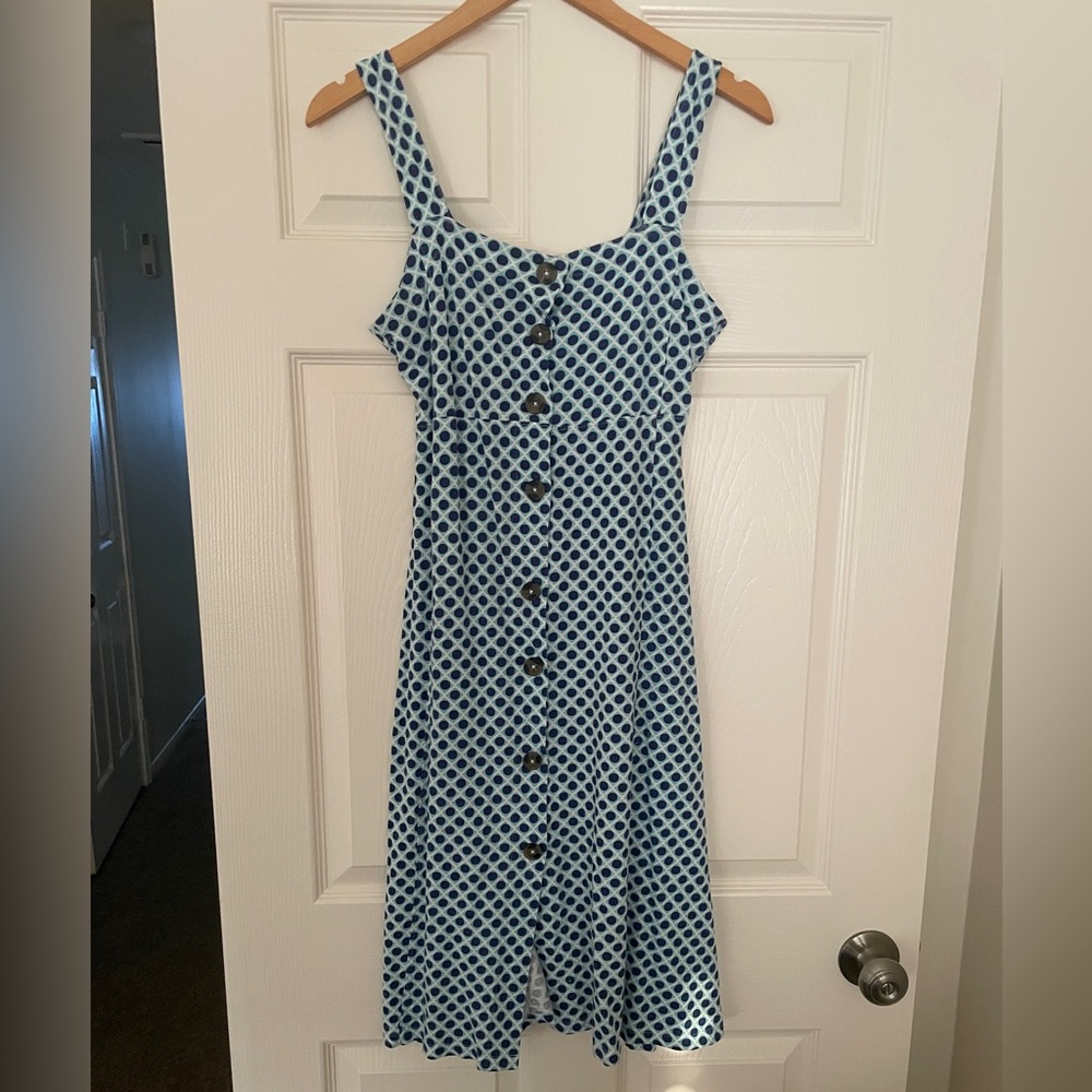 Blue and White Button-Down Midi Dress
